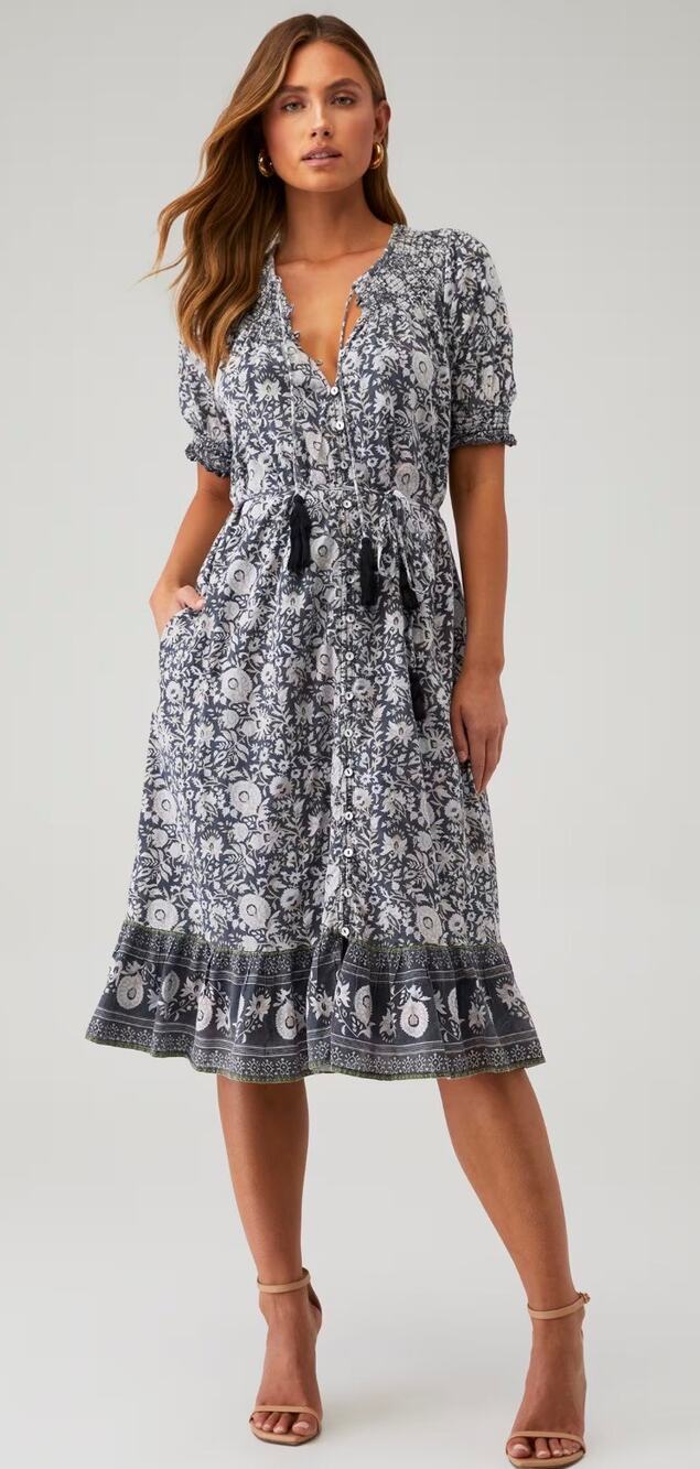 Cleobella Shiva Midi Dress Tripura Block Print Size Small